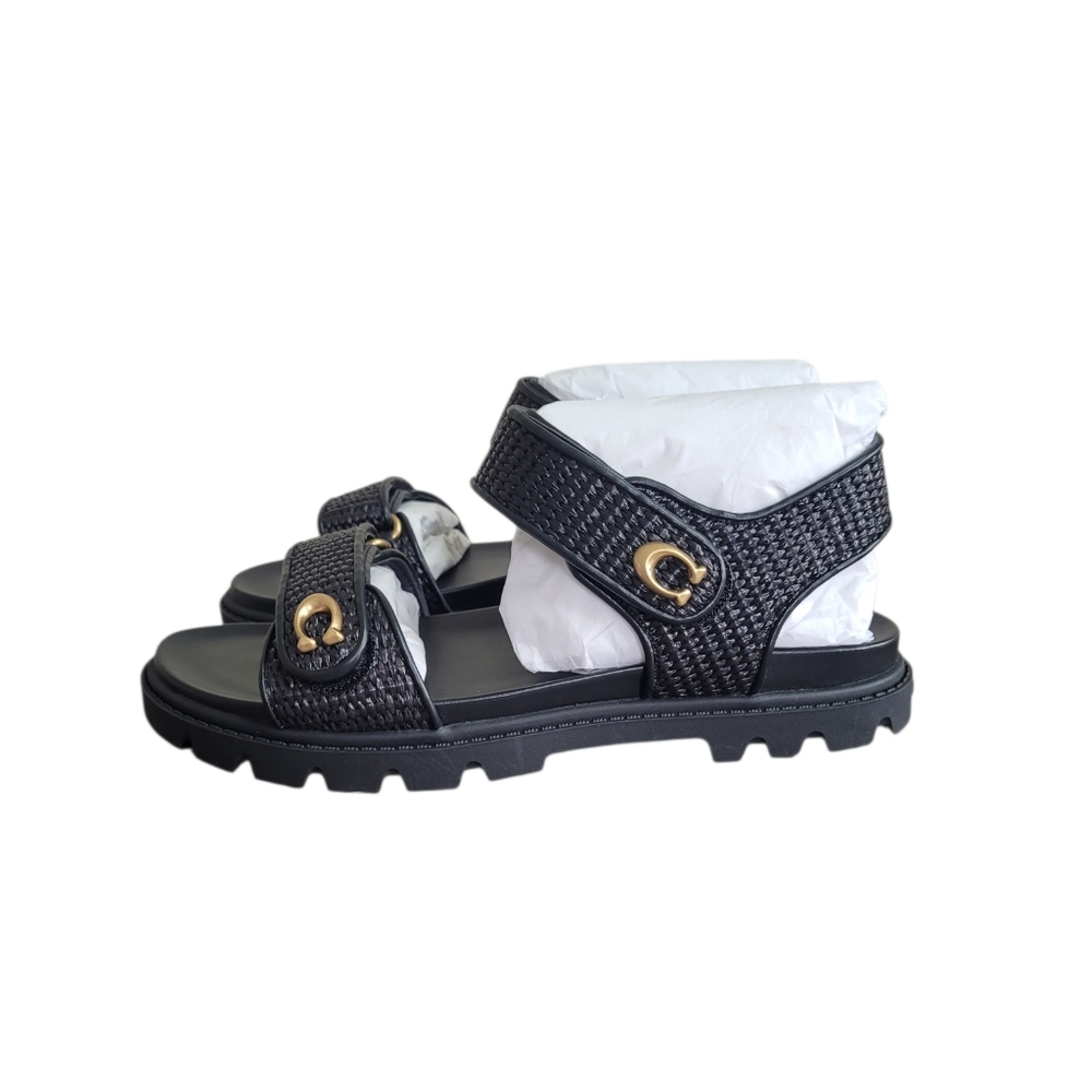 COACH Black Brynn Straw Sandal Size 10B